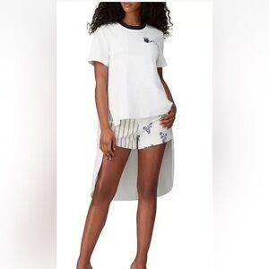 MONSE Watering Can Embroidered High Low Short Sleeve Shirt Top White Medium